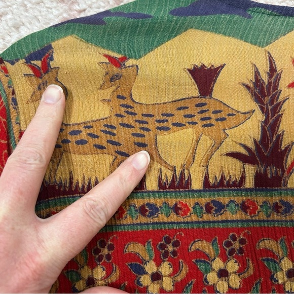 Vintage Bohemian Multicolor Maxi Dress Safari Print Size Medium Petite - Picture 12 of 13